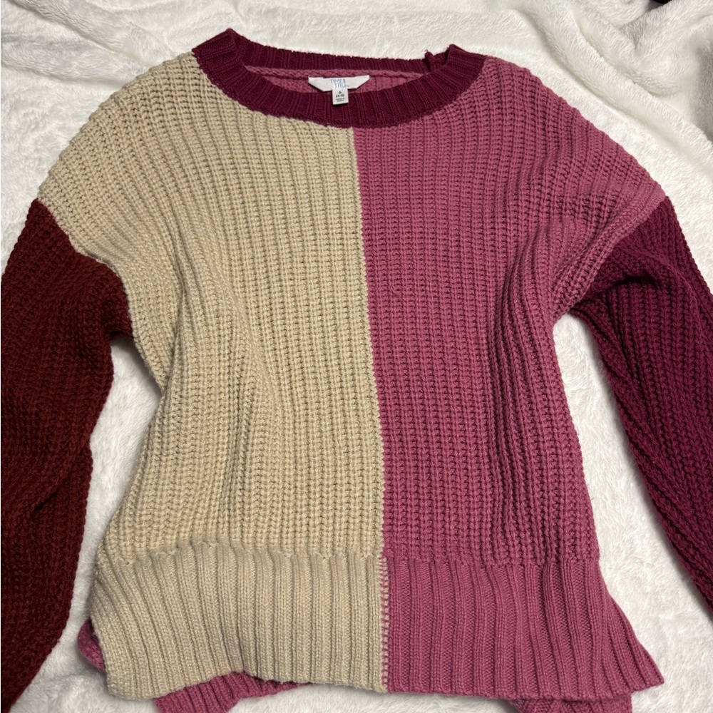 Time and Tru Multicolor Knit Sweater - Burgundy, Beige, Pink